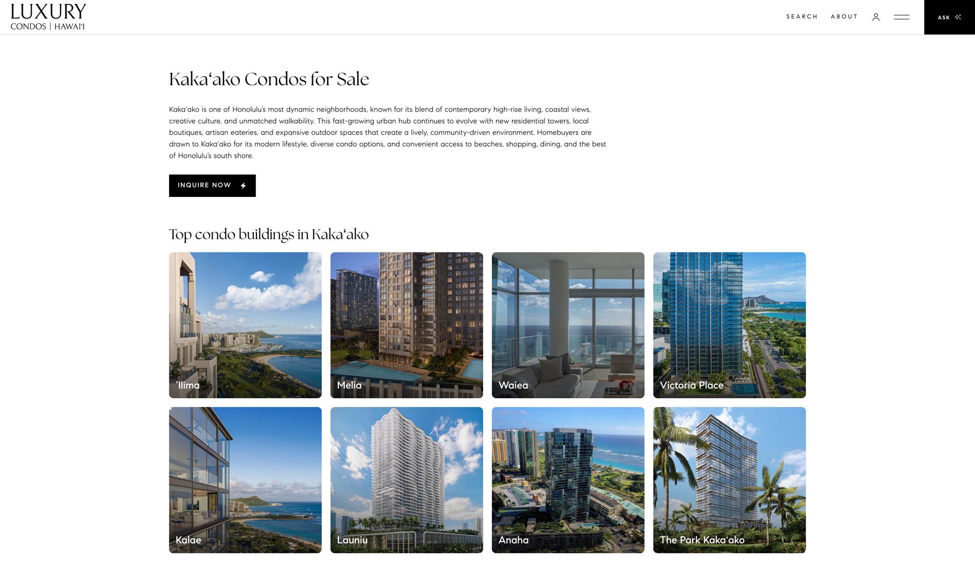 Kakaako page on Luxury Condos HI